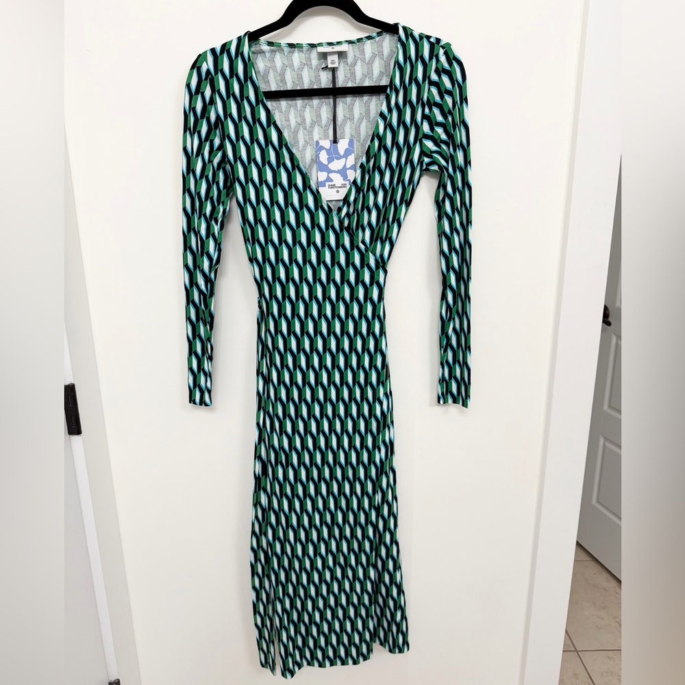 Diane Von Furstenberg x Target Geometric Green and Black Wrap Dress